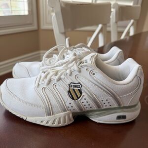 K-Swiss White Sneakers with Gold Shield Accent